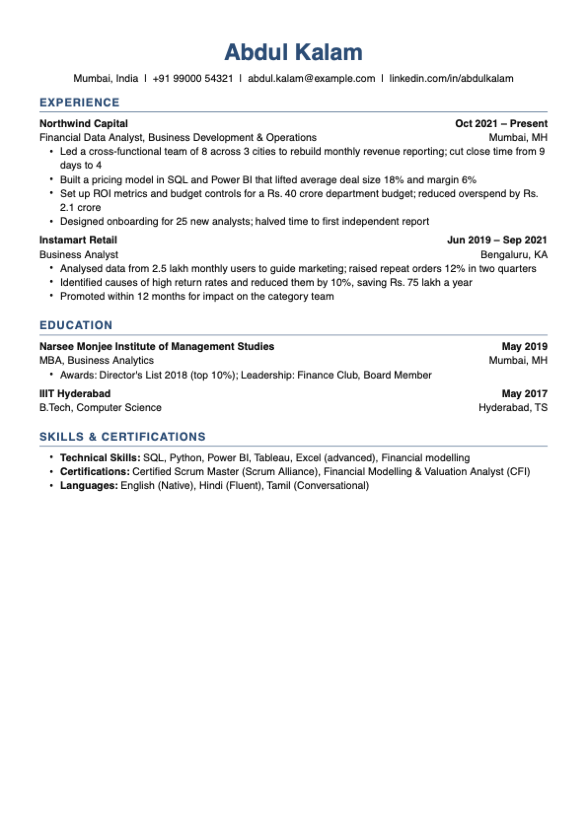 Classic resume template preview