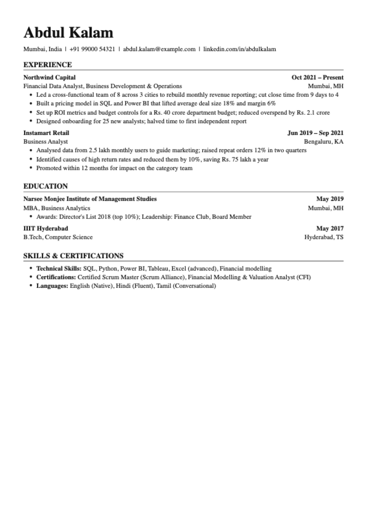Professional resume template preview